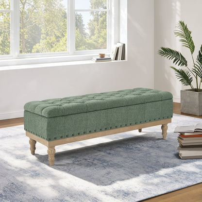 Landis Storage Bench in Green Fabric