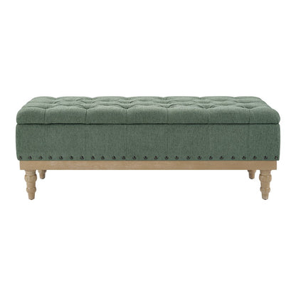 Landis Storage Bench in Green Fabric