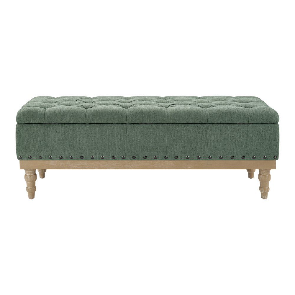 Landis Storage Bench in Green Fabric