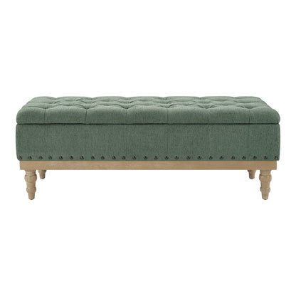 Landis Storage Bench in Green Fabric