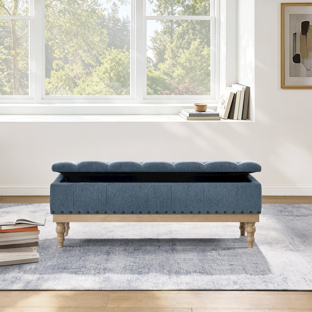 Landis Storage Bench in Blue Fabric