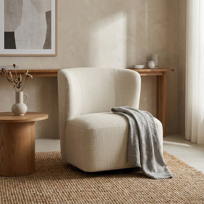 Polyester Upholstered Contemporary Swivel Accent Armchair with Steel Base, Linen
