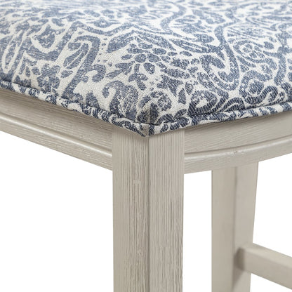 Saddle Stool 24" Counter Height in Navy Fabric with White Finish, Set of 2