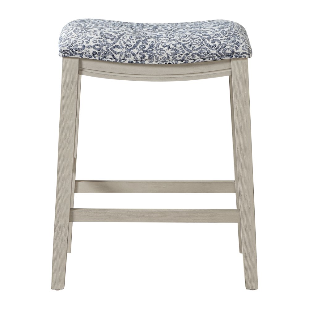 Saddle Stool 24" Counter Height in Navy Fabric with White Finish, Set of 2