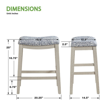 Saddle Stool 24" Counter Height in Navy Fabric with White Finish, Set of 2
