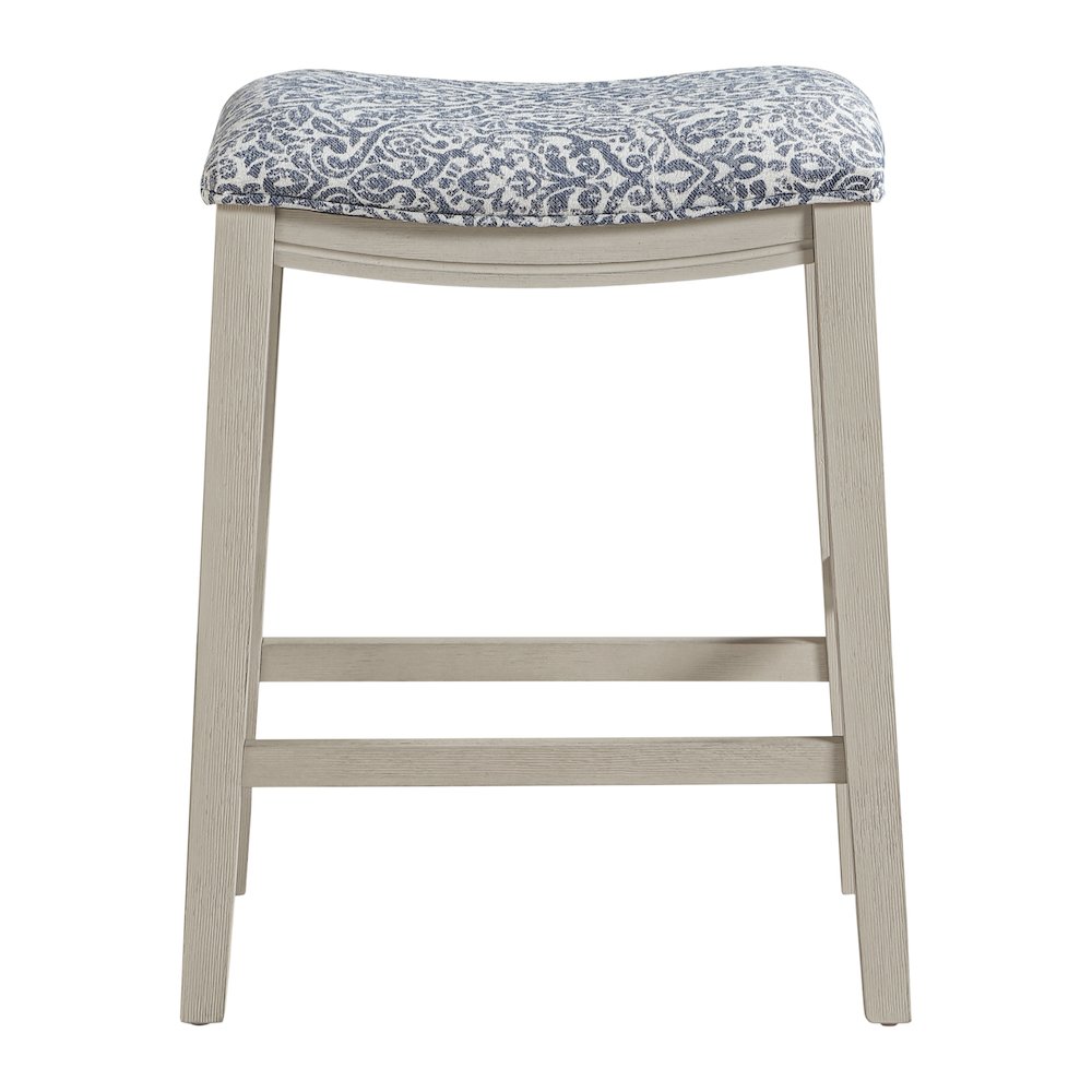 Saddle Stool 24" Counter Height in Navy Fabric with White Finish, Set of 2