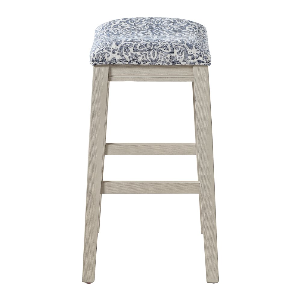 Saddle Stool 24" Counter Height in Navy Fabric with White Finish, Set of 2