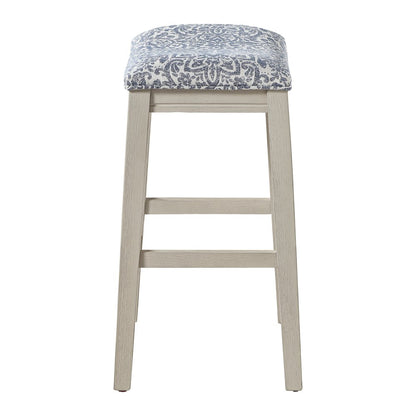 Saddle Stool 24" Counter Height in Navy Fabric with White Finish, Set of 2