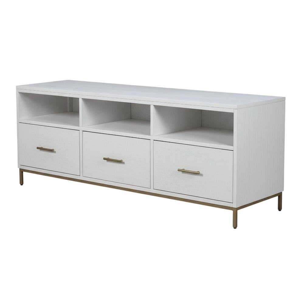 White modern contemporary TV console, mahogany solids, veneer construction