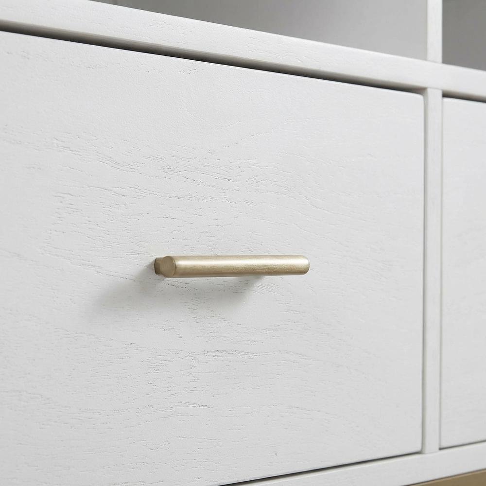 White modern contemporary TV console, mahogany solids, veneer construction