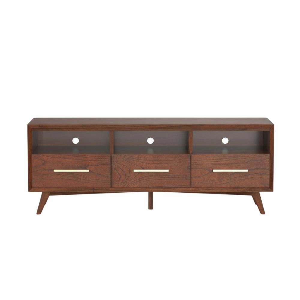 Mid Century Modern Brown TV Console with Mahogany Solids & Veneer