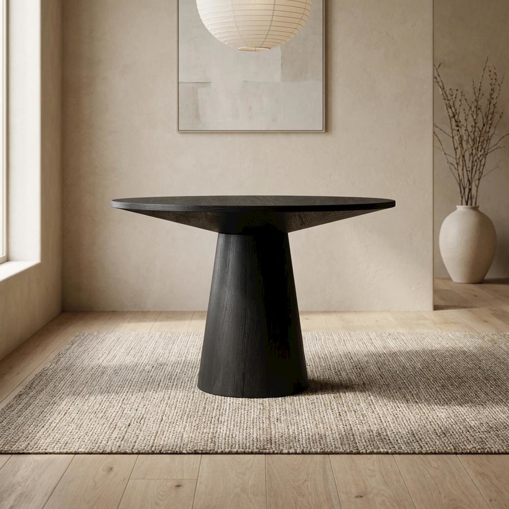 Black Round Dining Table, Mid-Century Modern Style, Seats 4