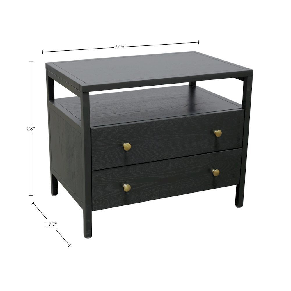Black Modern Farmhouse Nightstand with Drawer Rubberwood Solids Oak Veneer