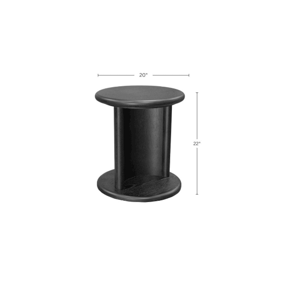 Black Modern End Table with Bottom Shelf and Curved Middle Area