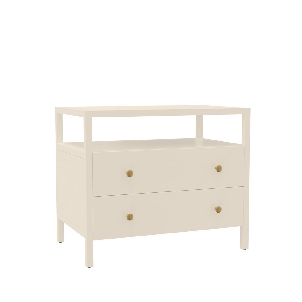 Nightstand with Drawer Modern Farmhouse Rubberwood and Oak Veneer