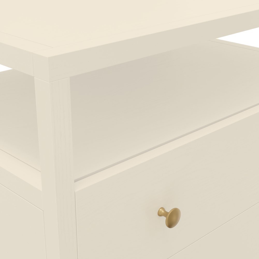 Nightstand with Drawer Modern Farmhouse Rubberwood and Oak Veneer