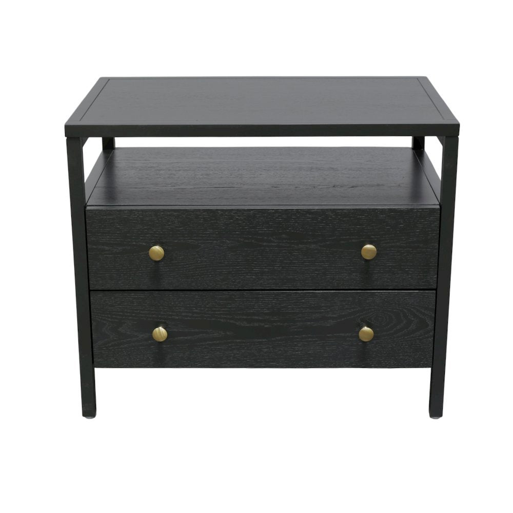 Black Modern Farmhouse Nightstand with Drawer Rubberwood Solids Oak Veneer