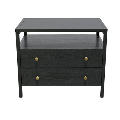 Black Modern Farmhouse Nightstand with Drawer Rubberwood Solids Oak Veneer