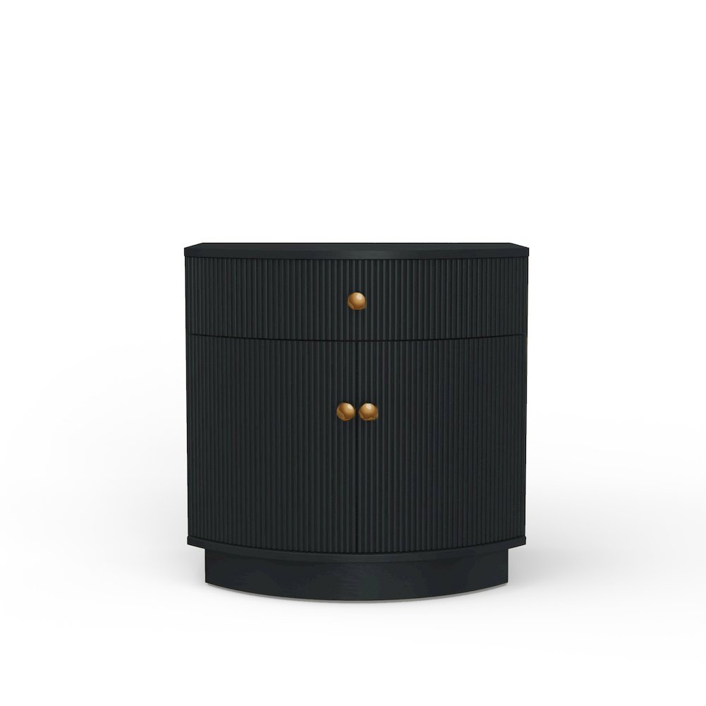 Black Modern Contemporary Nightstand with Drawer and Bottom Shelf Rubberwood