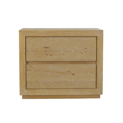 Two Drawer Nightstand in Warm Wood Tone with Solid Rubberwood and Oak Veneer