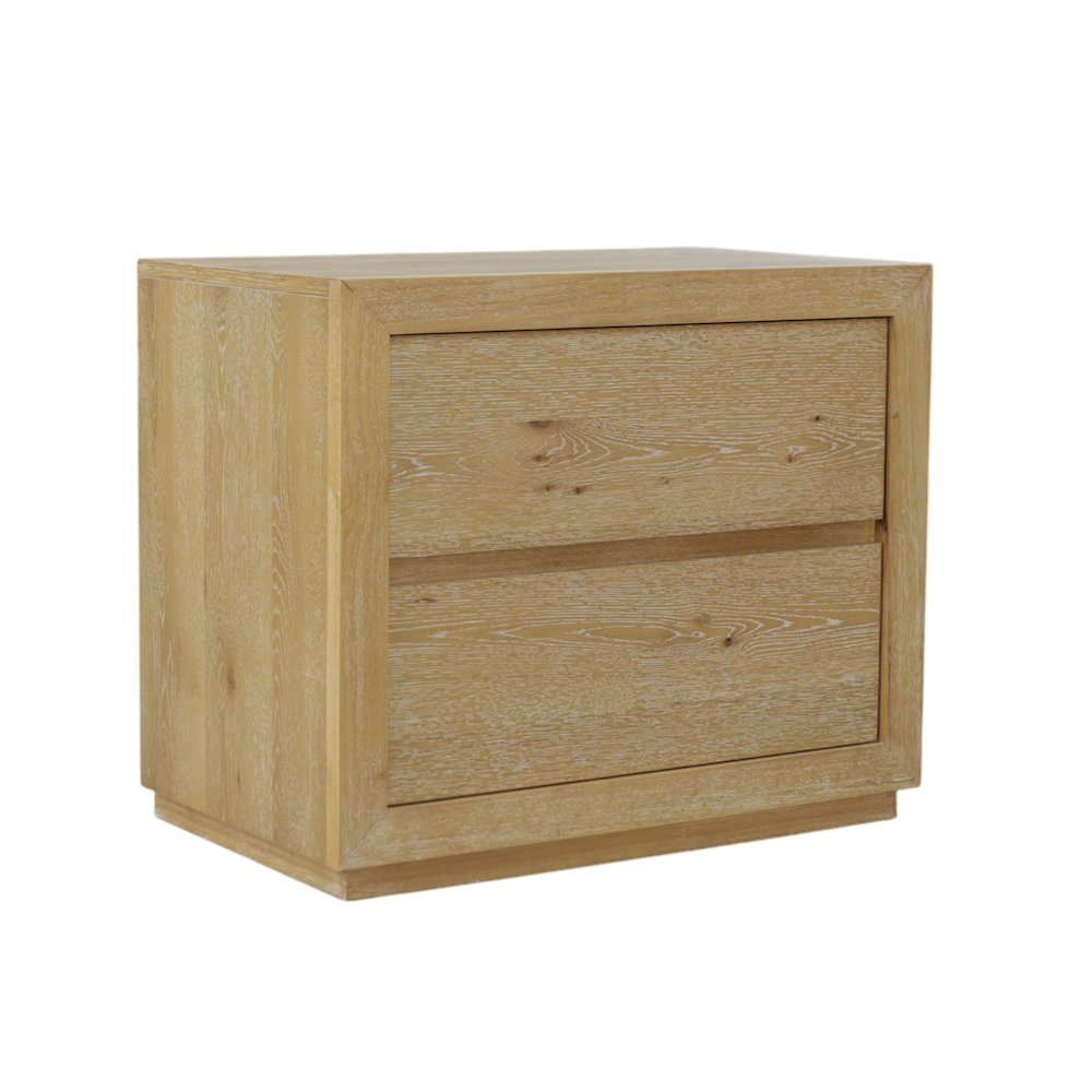 Two Drawer Nightstand in Warm Wood Tone with Solid Rubberwood and Oak Veneer