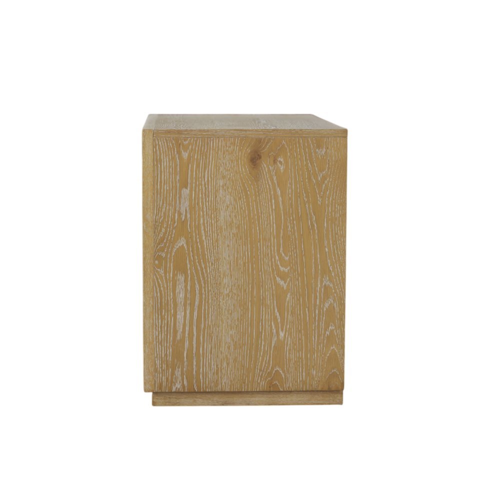 Two Drawer Nightstand in Warm Wood Tone with Solid Rubberwood and Oak Veneer