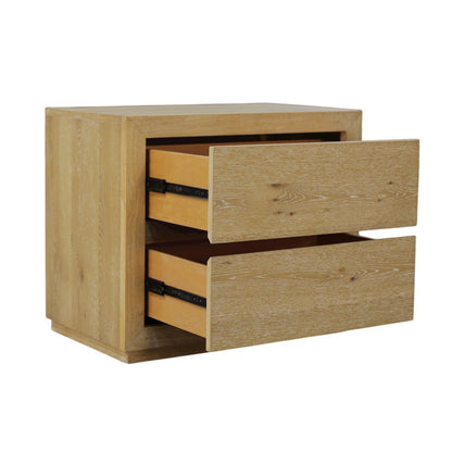 Two Drawer Nightstand in Warm Wood Tone with Solid Rubberwood and Oak Veneer