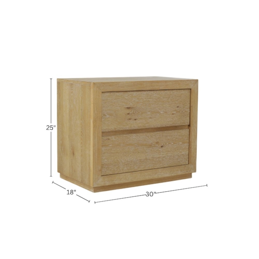 Two Drawer Nightstand in Warm Wood Tone with Solid Rubberwood and Oak Veneer