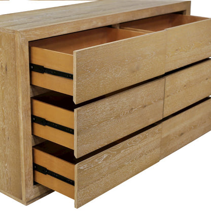 Six Drawer Dresser in Unstained Wood Finish with Modern Farmhouse Design