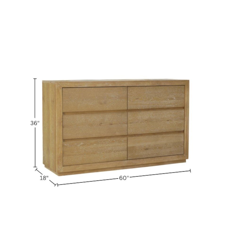 Six Drawer Dresser in Unstained Wood Finish with Modern Farmhouse Design