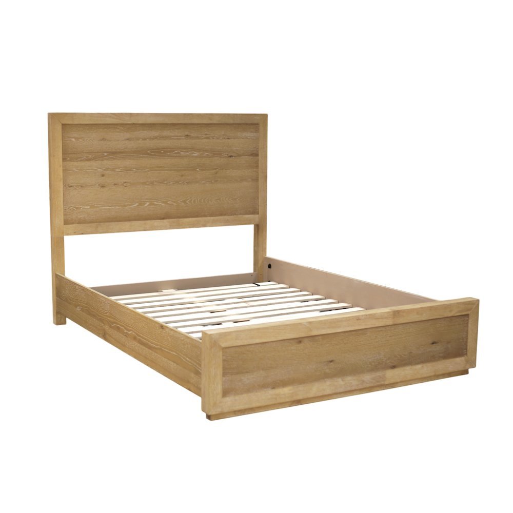 Queen Platform Bed with Modern Farmhouse Design and Durable Wood Rails