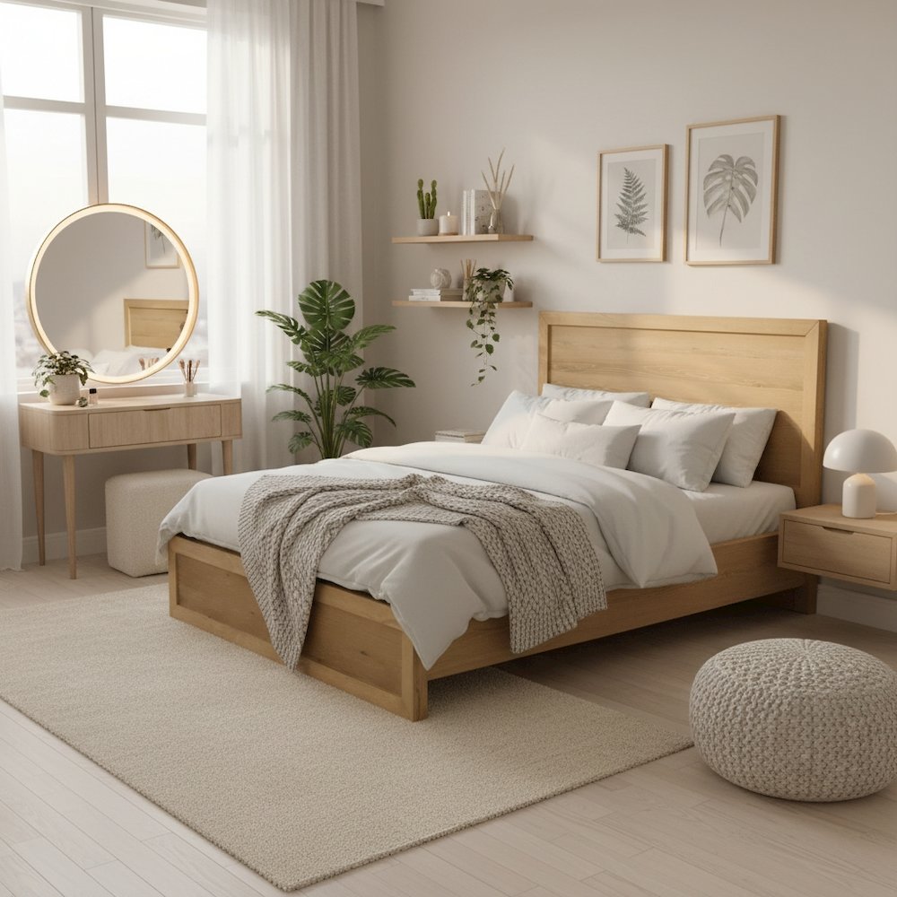 King Platform Bed with Modern Farmhouse Design and Sturdy Frame