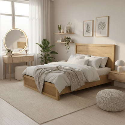 King Platform Bed with Modern Farmhouse Design and Sturdy Frame