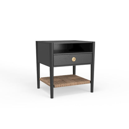 Charcoal Gray Modern Nightstand with Drawer Rubberwood Solids and Oak Veneer