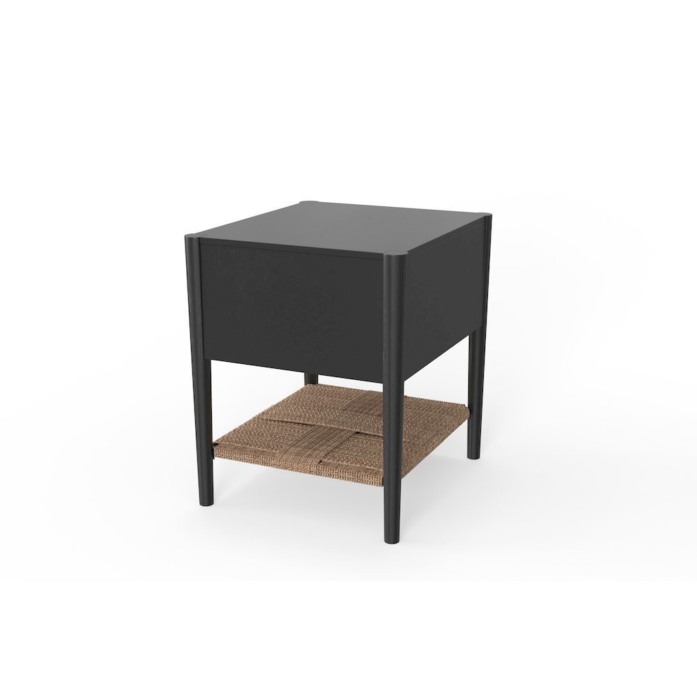 Charcoal Gray Modern Nightstand with Drawer Rubberwood Solids and Oak Veneer