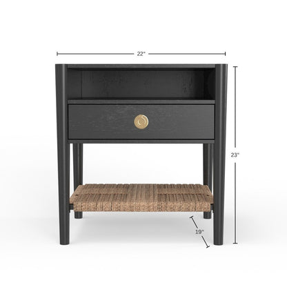 Charcoal Gray Modern Nightstand with Drawer Rubberwood Solids and Oak Veneer