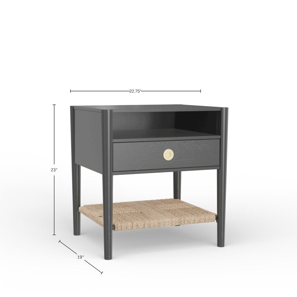 Charcoal Gray Modern Nightstand with Drawer Rubberwood Solids and Oak Veneer