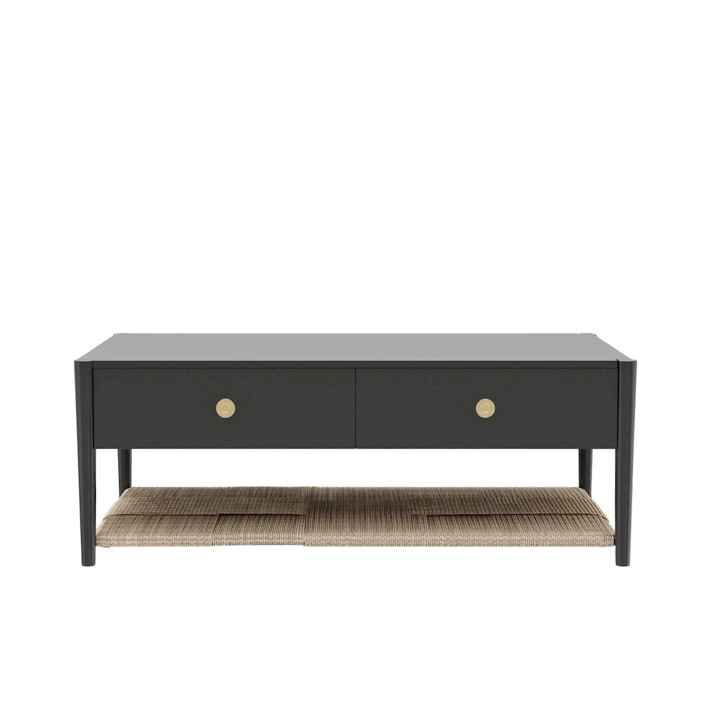 Charcoal Gray Coffee Table with Drawer and Open Shelf Modern Design