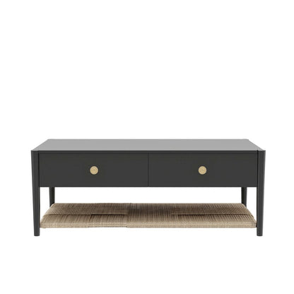 Charcoal Gray Coffee Table with Drawer and Open Shelf Modern Design