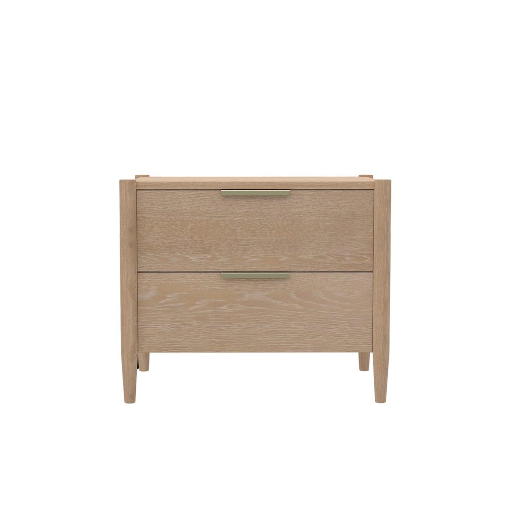 Light-Tone Rubberwood Nightstand with Oak Veneer and Modern Drawer Design