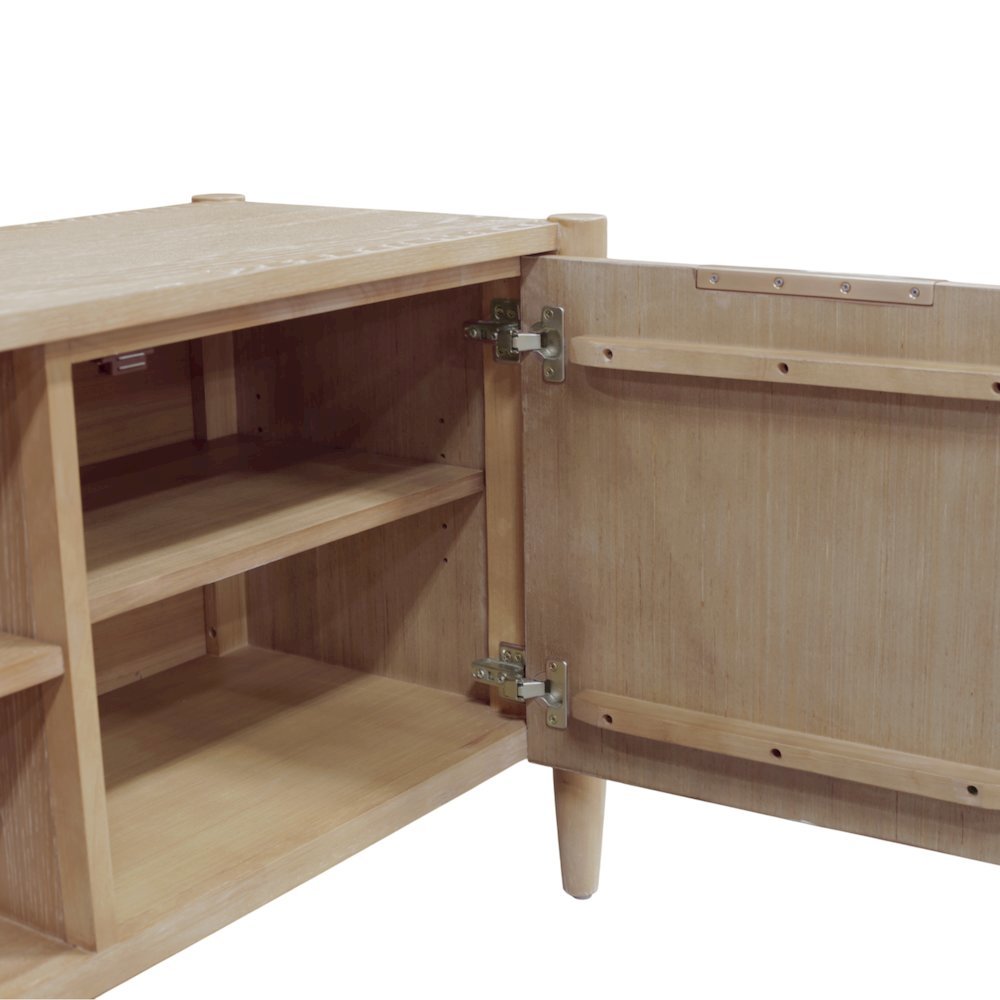 Wood-Finish TV Console with Modern Contemporary Design and Middle Shelf Storage