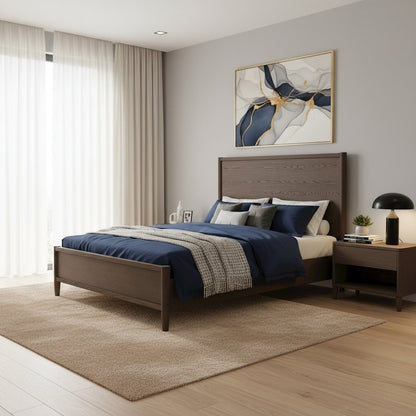 Walnut Queen Panel Bed with Modern Contemporary Design and Sturdy Frame