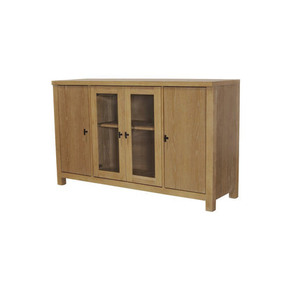 Glass and Wood Sideboard with Left and Right Cabinet Storage Farmhouse Design