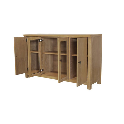 Glass and Wood Sideboard with Left and Right Cabinet Storage Farmhouse Design