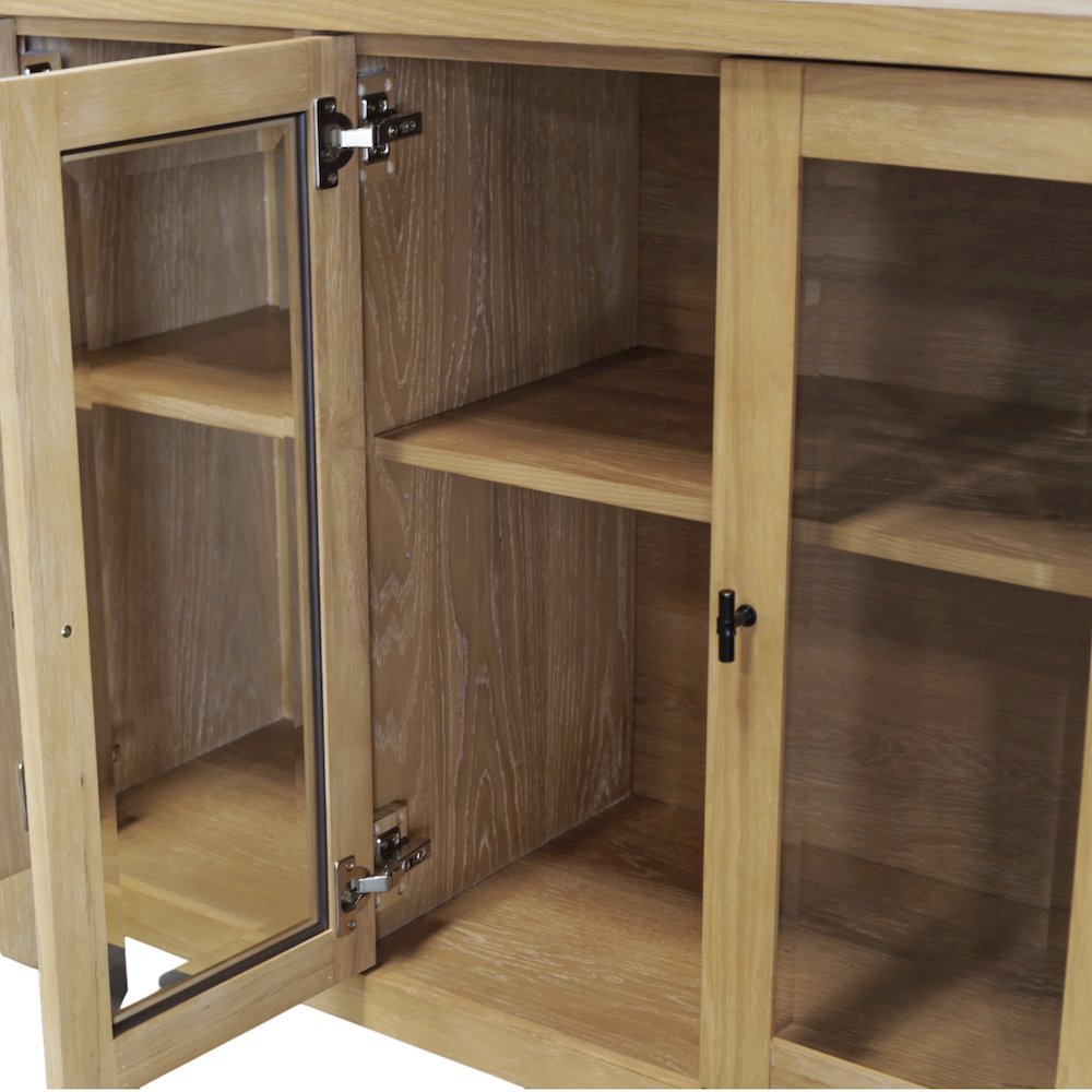 Glass and Wood Sideboard with Left and Right Cabinet Storage Farmhouse Design