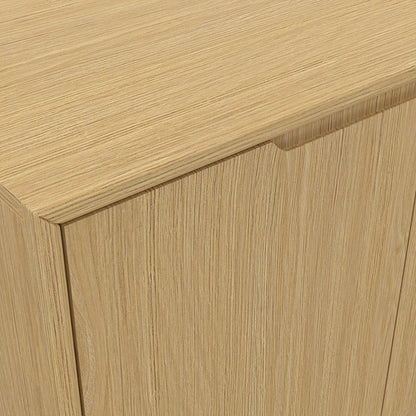 Light Oak Dining Server with Drawers and Modern Shelving Storage Unit