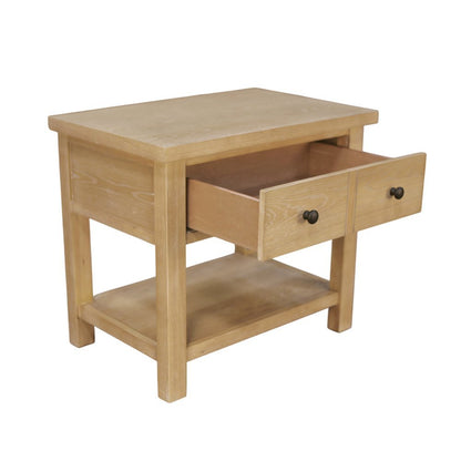 White One Drawer Nightstand with Rubberwood Solids and Oak Veneer