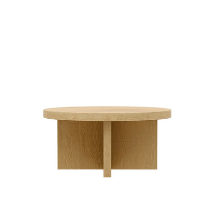 Round Coffee Table with Wood-tone Top and Modern Rustic Style Solid Base