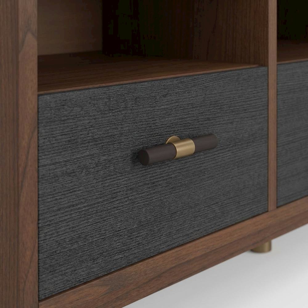 Black Mahogany Solids & Veneer TV Console with 3 Drawers and Modern Design