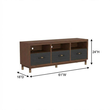 Black Mahogany Solids & Veneer TV Console with 3 Drawers and Modern Design